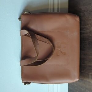 Brown Leather Purse Handbag Crossbody With Zipper And Removable Strap